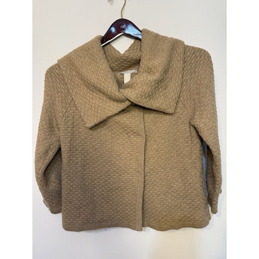 Banana Republic Sweater‎ Jacket Cowl Italian Yarn M Wool Cashmere Camel Heather